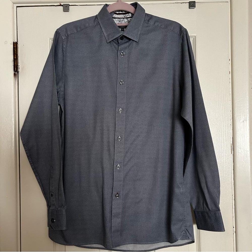 Ted Baker London Men’s 15.5” Modern Fit Blue Button Up Dress Shirt